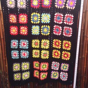 Handmade Crochet Granny Squares Afghan Throw Blanket  Black Green Pink 48 x 32 "